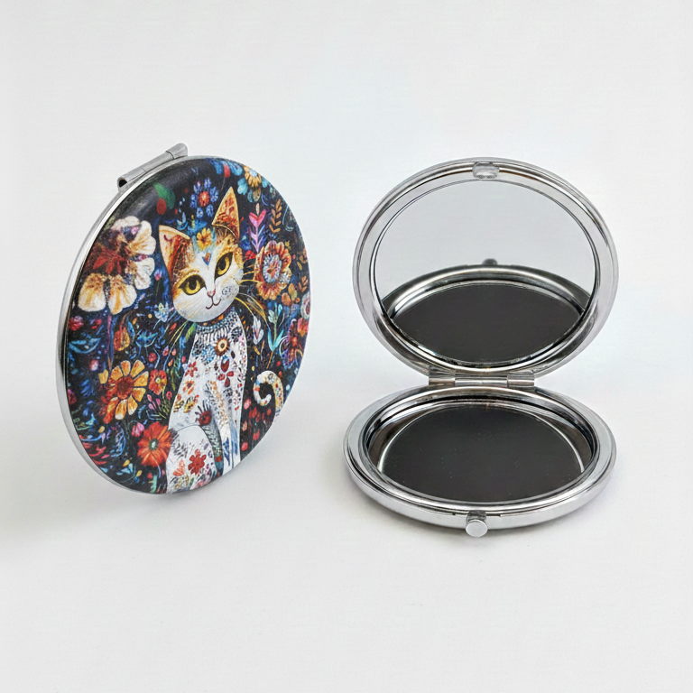 Espejo de bolsillo redondo “Gatos Art”