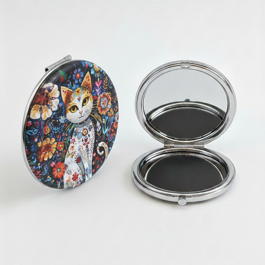 Espejo de bolsillo redondo “Gatos Art”