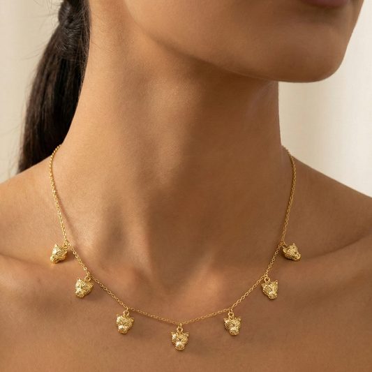 Collar Gatitos Encantados en Plata de Ley 925. Dorado