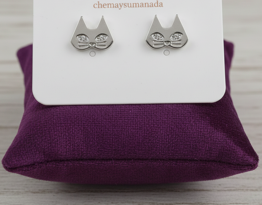 Pendientes Gatito plateados – Gold Filled