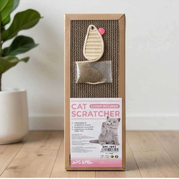 Rascador de cartón para gatos con catnip