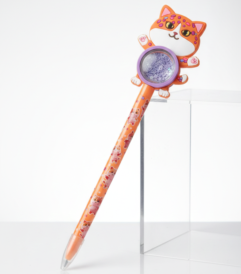Bolígrafo decorativo con gatito y detalle brillante