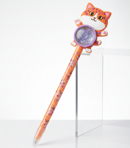 Bolígrafo decorativo con gatito y detalle brillante