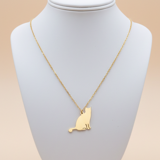 Collar Silueta Gato Elegante Dorado Acero Inoxidable- color dorado