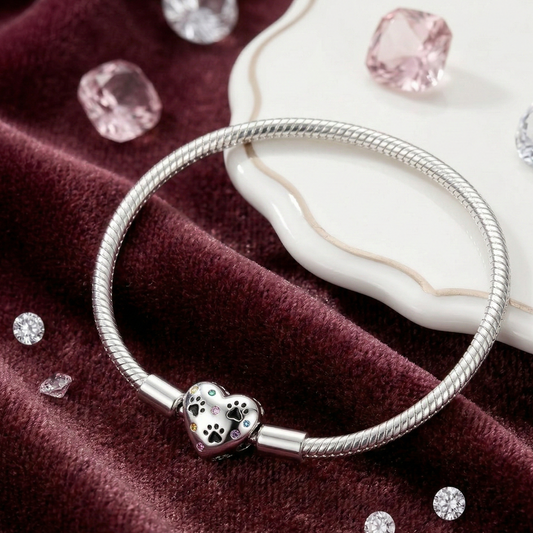 Pulsera de plata de ley tipo pandora de y charm de huella en plata de ley y circonitas de colores (Copia)