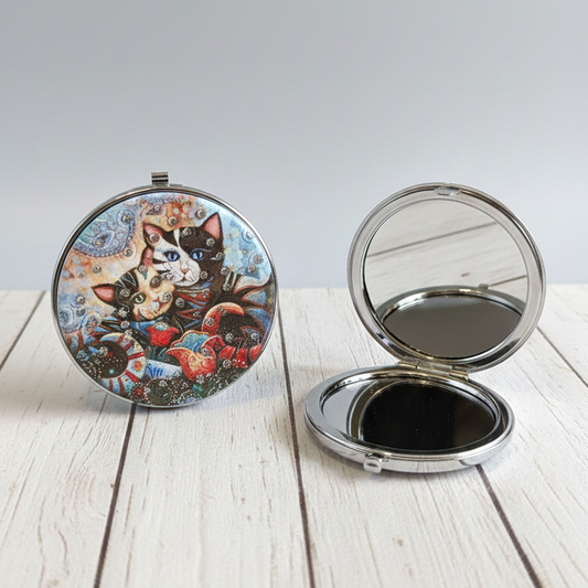 Espejo de bolsillo redondo “Gatos Art”