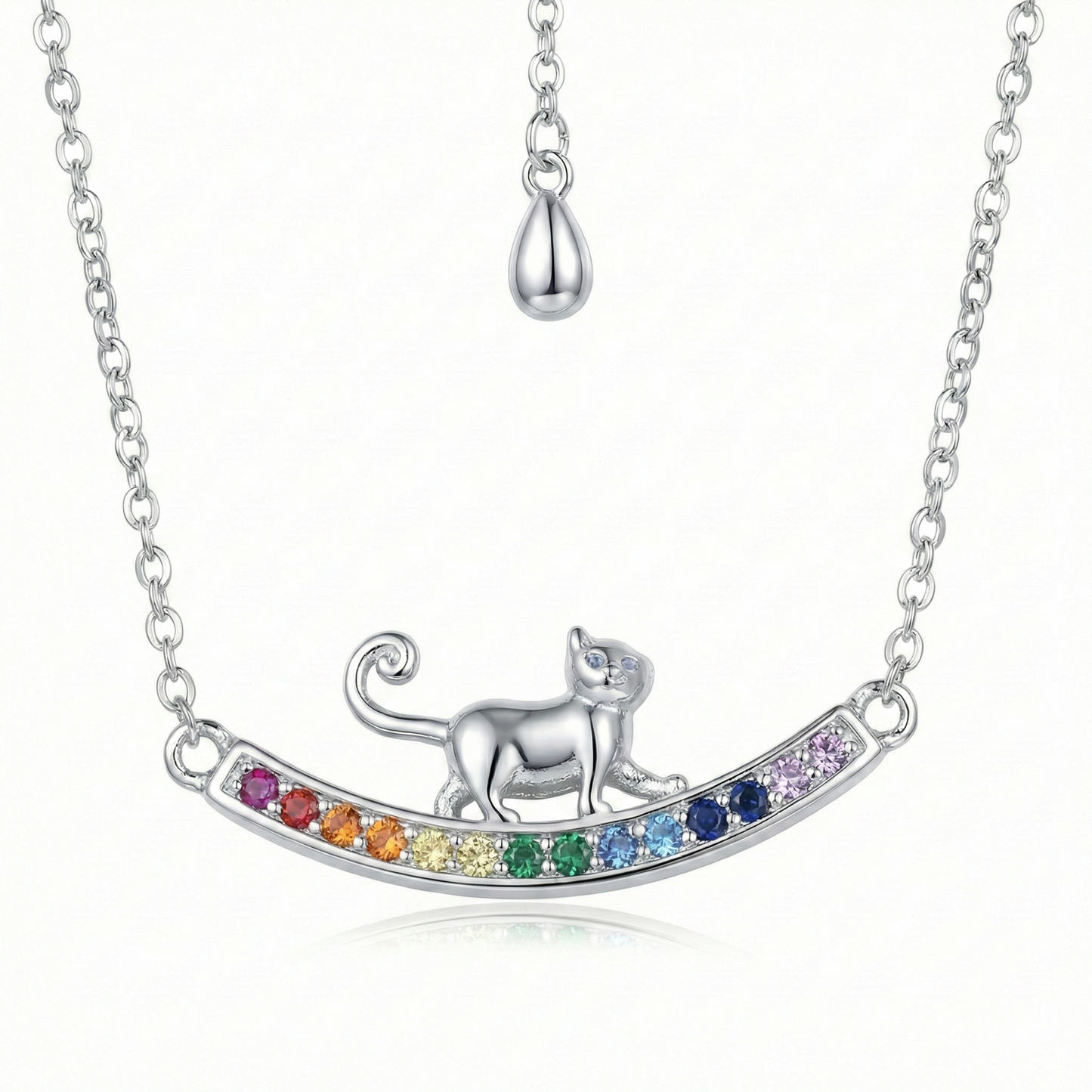 Collar “Gatito Arcoíris” de Plata de Ley