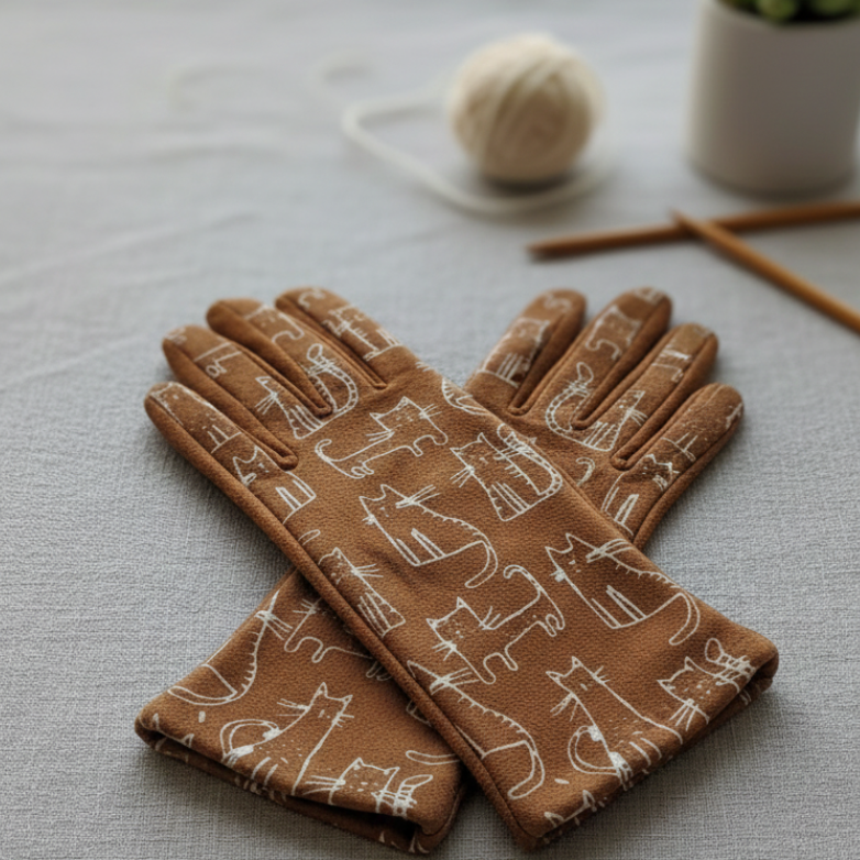 Guantes Gatunos Cozy Cat- marrón