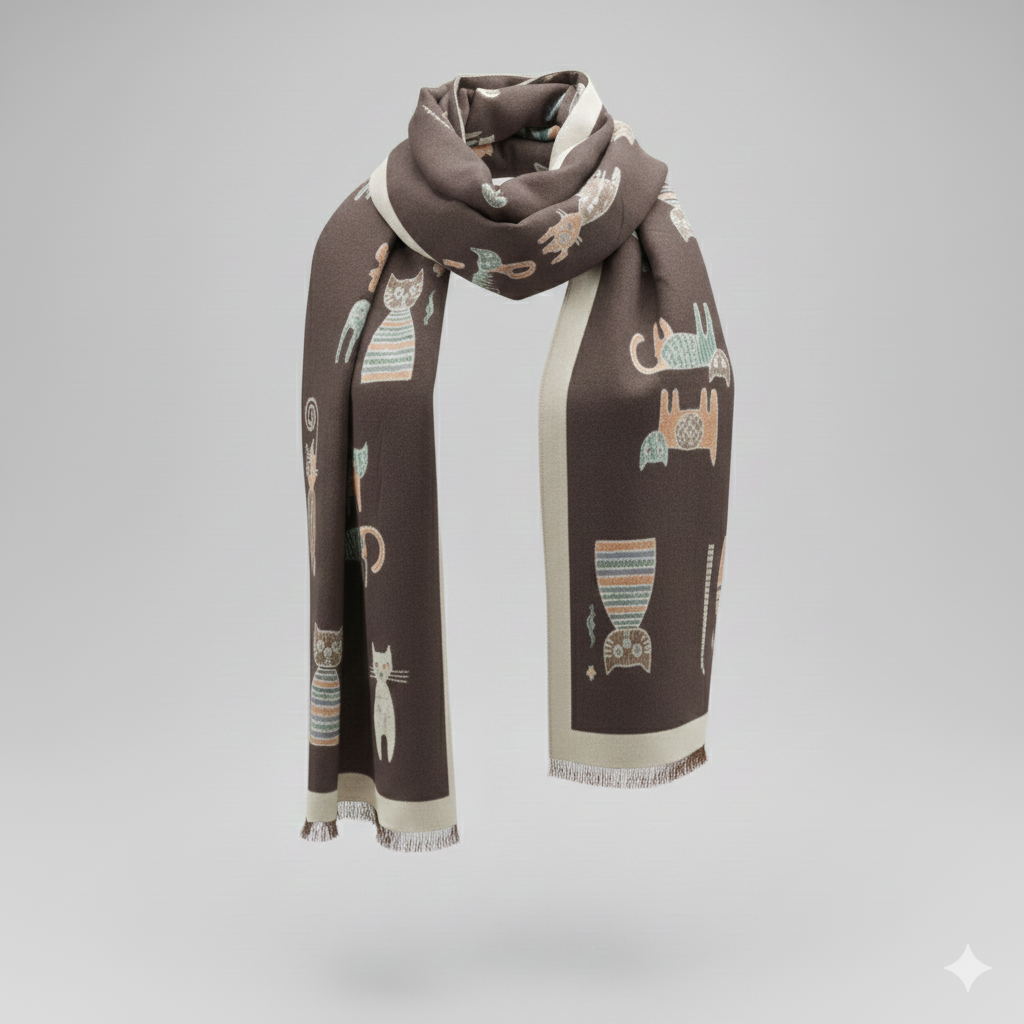 Bufanda Reversible Gatitos – Modelo Marrón