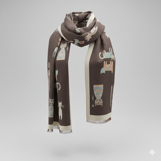 Bufanda Reversible Gatitos – Modelo Marrón