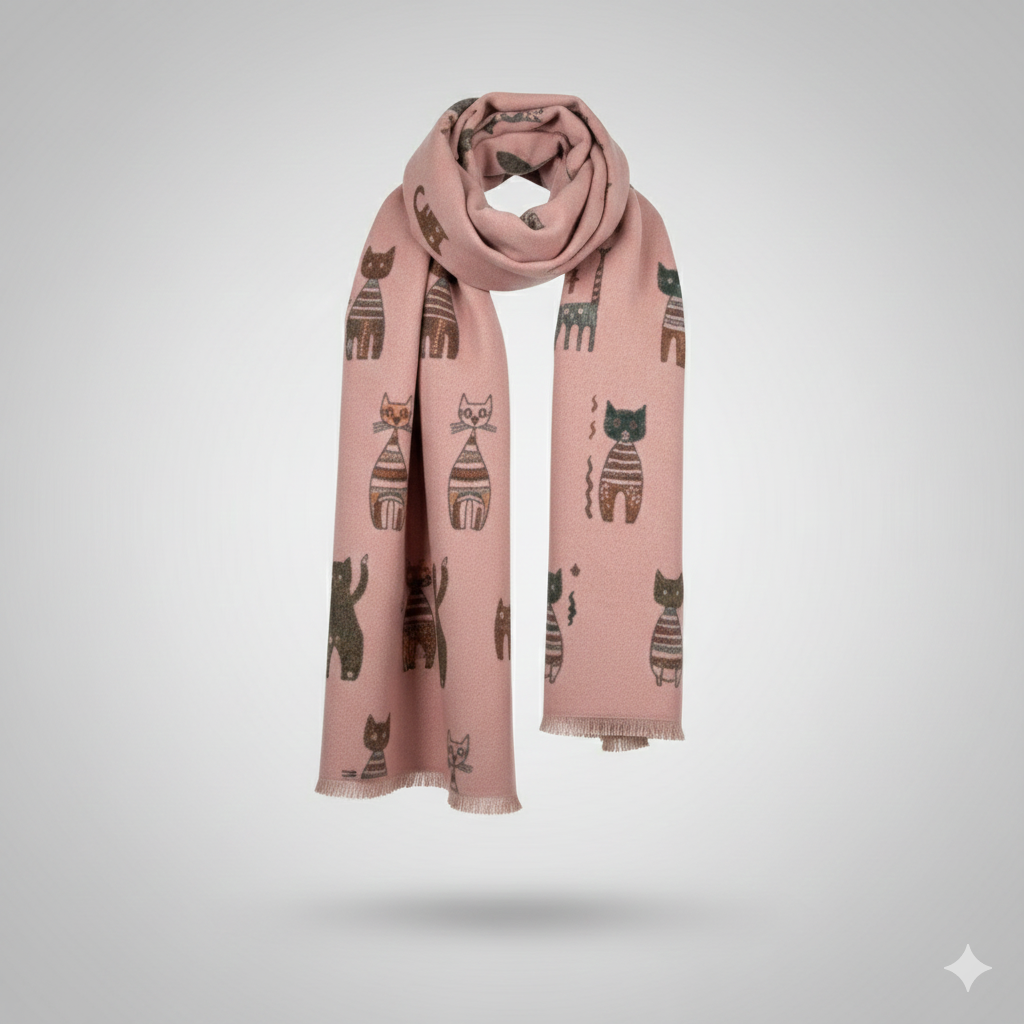 Bufanda Reversible Gatos – Color Rosa