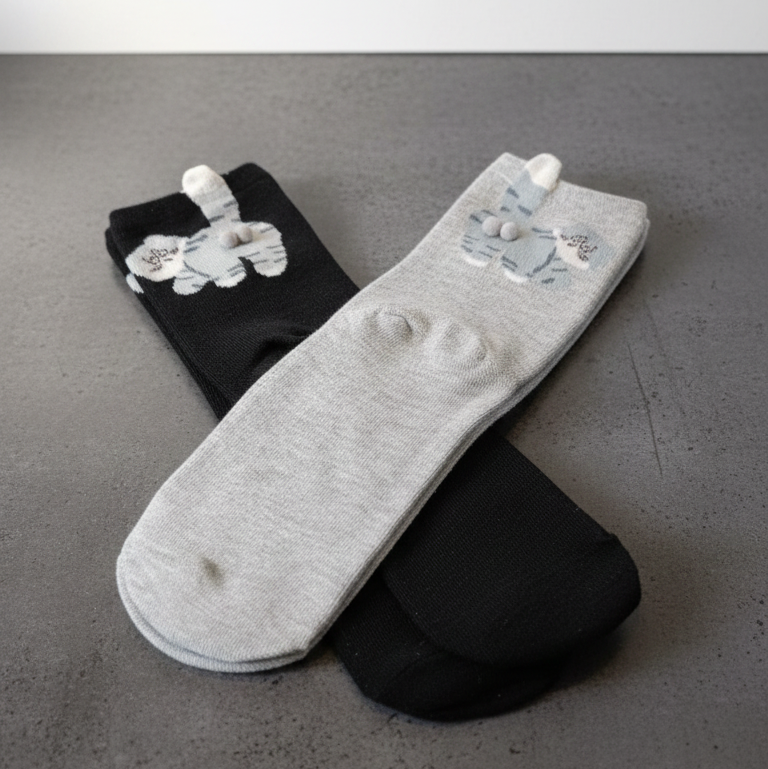 Calcetines Gatunos con Poder Ronroneo · Pack de 2 (Gris + Negro)