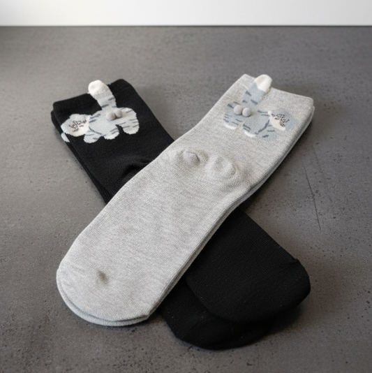 Calcetines Gatunos con Poder Ronroneo · Pack de 2 (Gris + Negro)