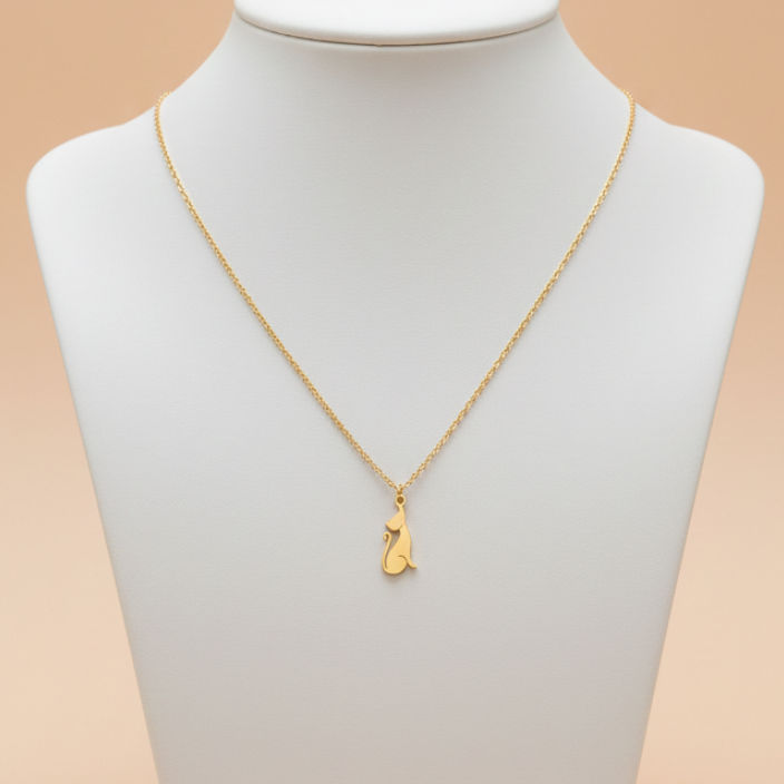 Collar Silueta Gato Elegante Dorado Acero Inoxidable