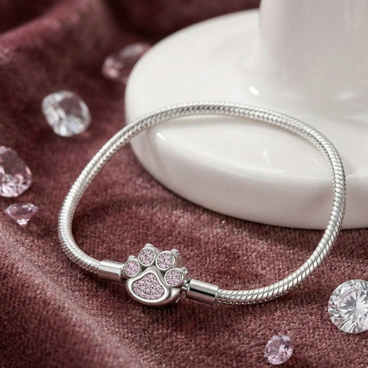 Pulsera Plata de Ley con Cierre Huellita Rosa