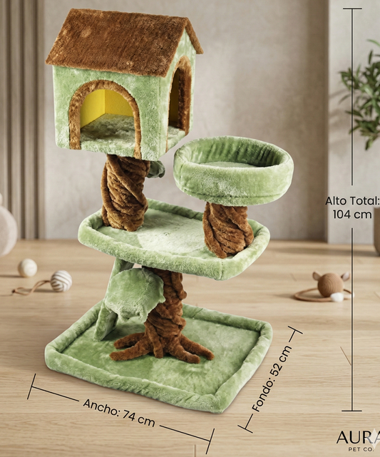 Árbol rascador para gatos con casita y plataformas