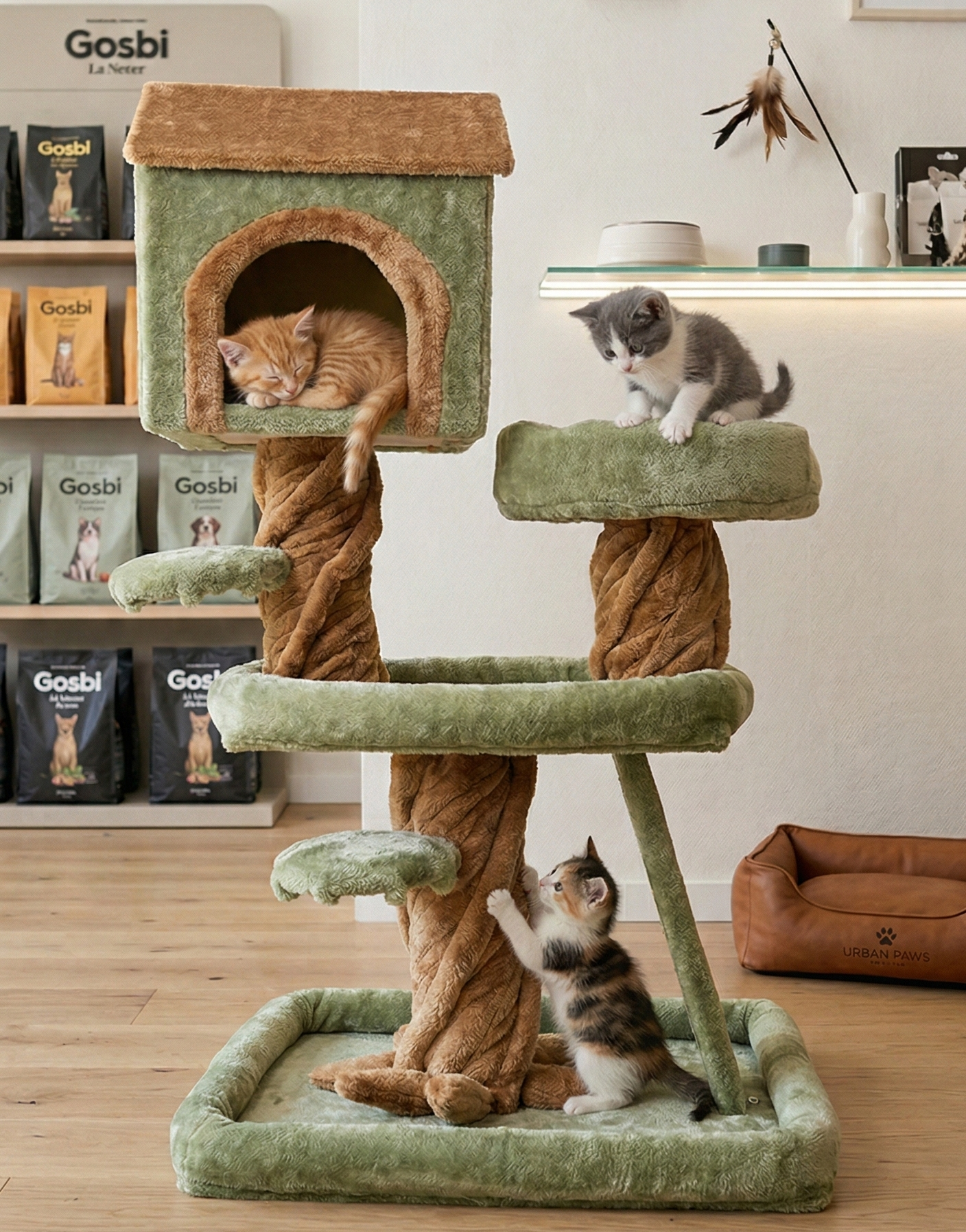 Árbol rascador para gatos con casita y plataformas