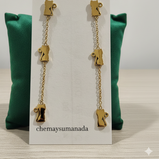 Pendientes Largos Gatitos – Acero Inoxidable-dorados