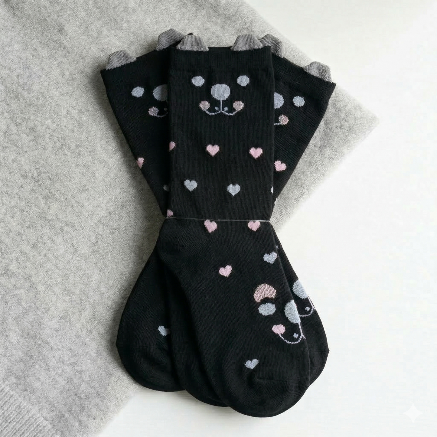 Pack 3 calcetines de algodón gato kawaii. Color negro