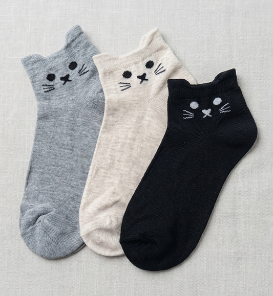 Calcetines tobilleros gato minimal. Pack 3 pares