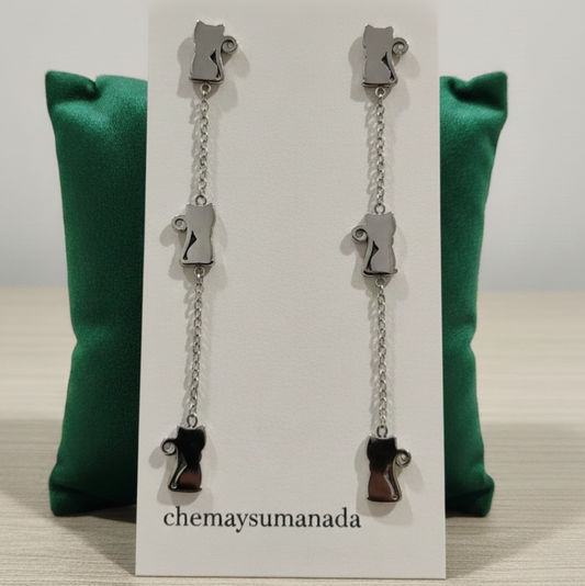 Pendientes Largos Gatitos – Acero Inoxidable-plateados