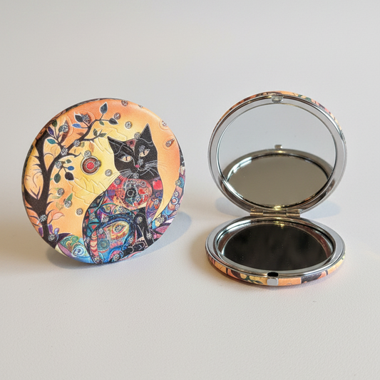 Espejo de bolsillo redondo “Gatos Art”