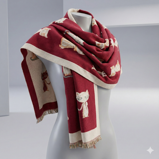 Bufanda Reversible Gatos – Color Burdeos