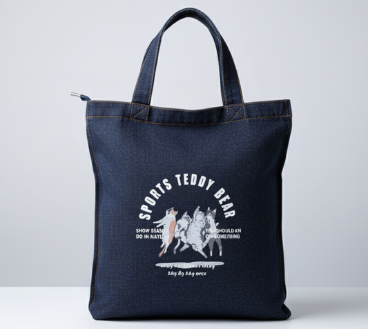 Bolsa Tote Denim oscuro con Gatos Deportistas