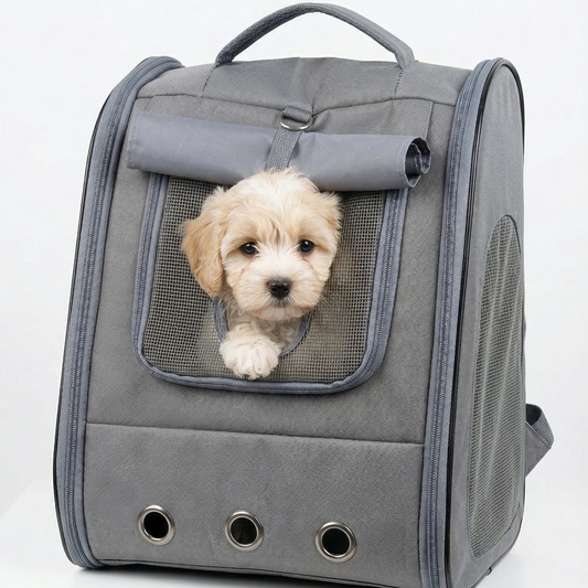 Mochila transportín para mascotas plegable con ventilación – Gris