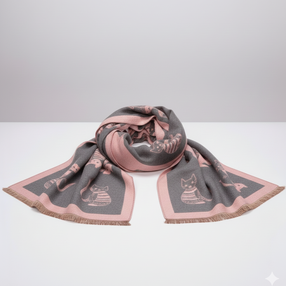 Bufanda Reversible Gatos – Color Gris