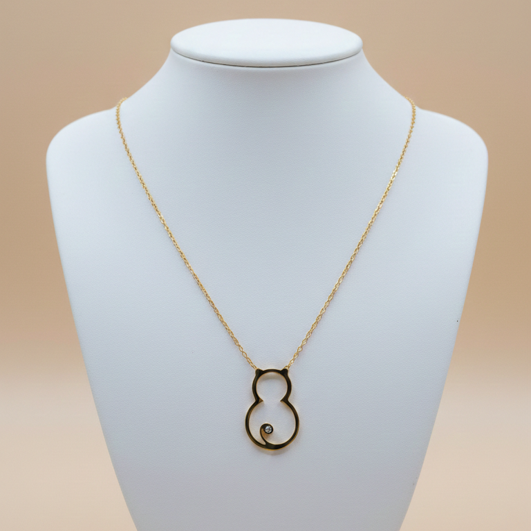 Collar Silueta Gato Minimalista Acero Inoxidable Dorado