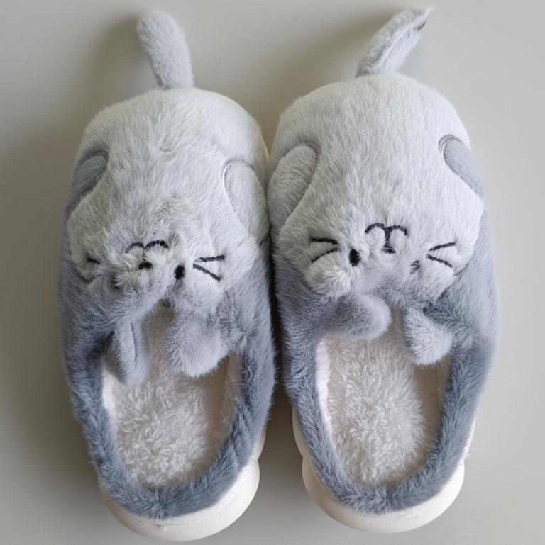 Zapatillas de Casa Gatito Gris – Súper Suaves