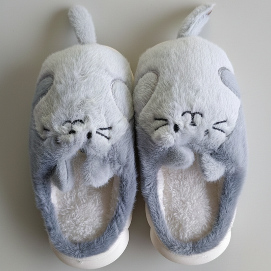 Zapatillas de Casa Gatito Gris – Súper Suaves