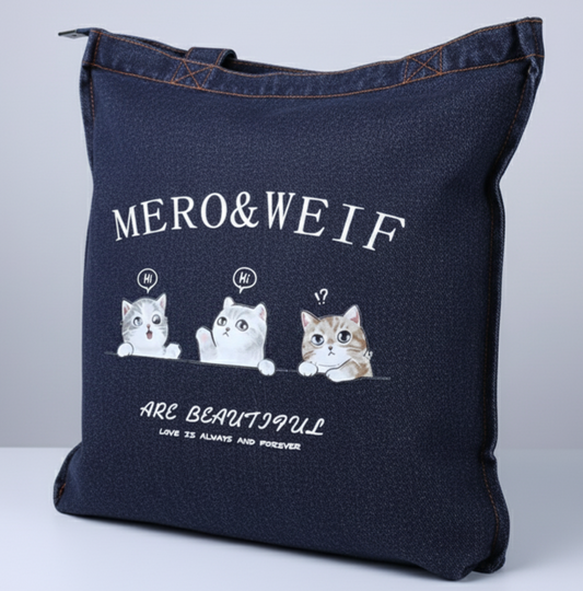 Bolsa Tote Denim oscuro “Three Cats”