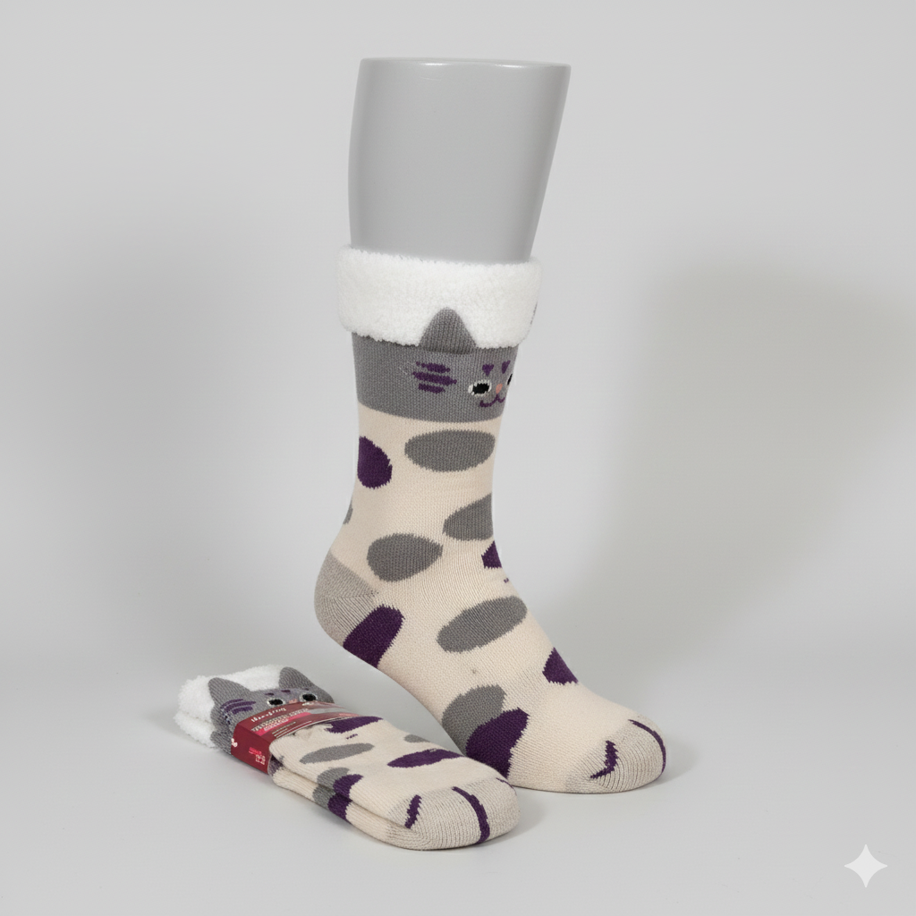 Calcetines Térmicos Gatunos Súper Calentitos-Morado y gris 🐾