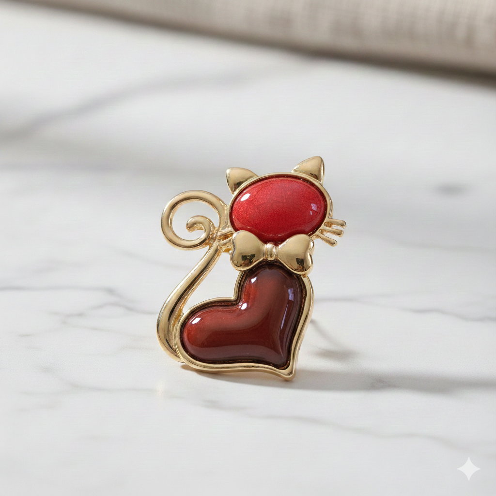 Broche Imán Gatito Elegante – Rojo Rubí