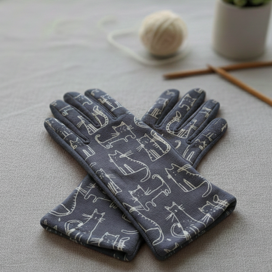 Guantes Gatunos Cozy Cat- gris