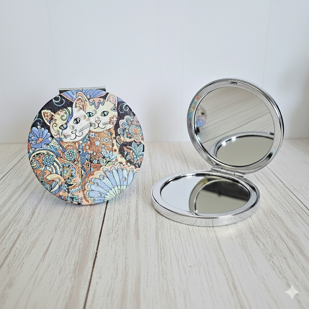 Espejo de bolsillo redondo “Gatos Art”
