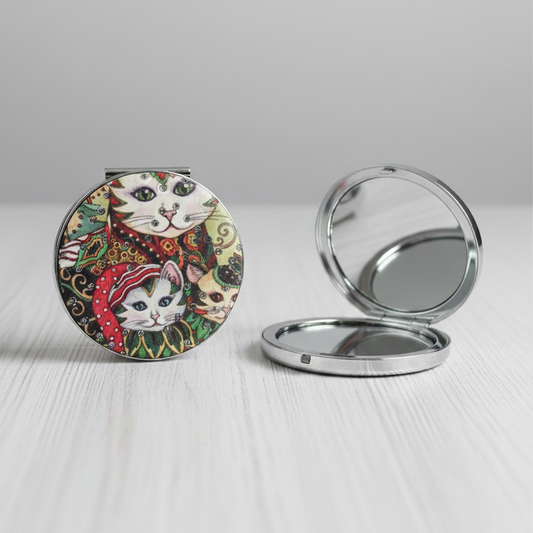 Espejo de bolsillo redondo “Gatos Art”