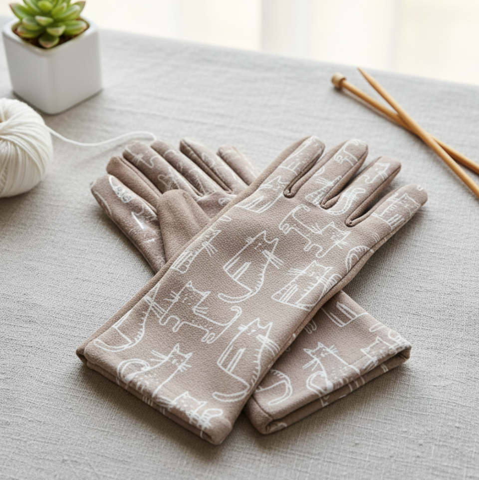 Guantes Gatunos Cozy Cat- beige