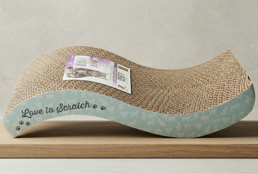 Rascador curvo de cartón para gatos con catnip