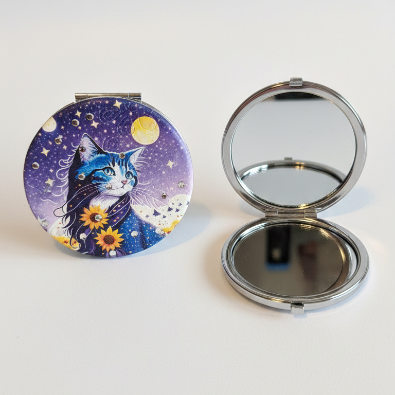 Espejo de bolsillo redondo “Gatos Art”