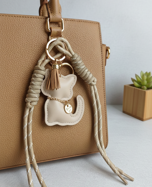 Llavero Colgante Gatuno para Bolso. Beige
