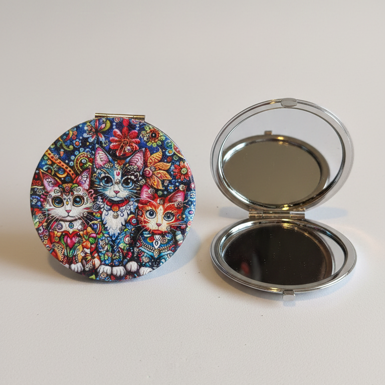 Espejo de bolsillo redondo “Gatos Art”