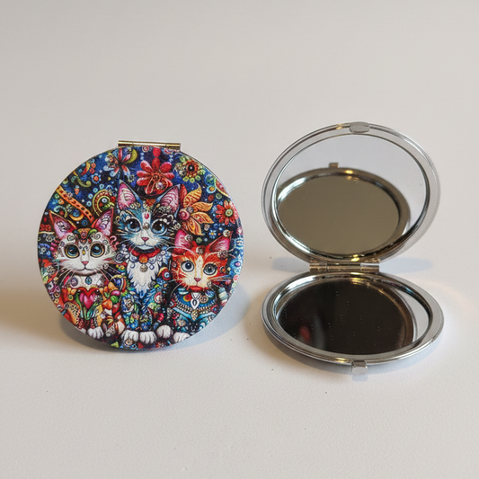 Espejo de bolsillo redondo “Gatos Art”