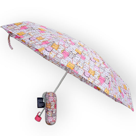 Paraguas plegable con funda rígida antiviento – mango fucsia.