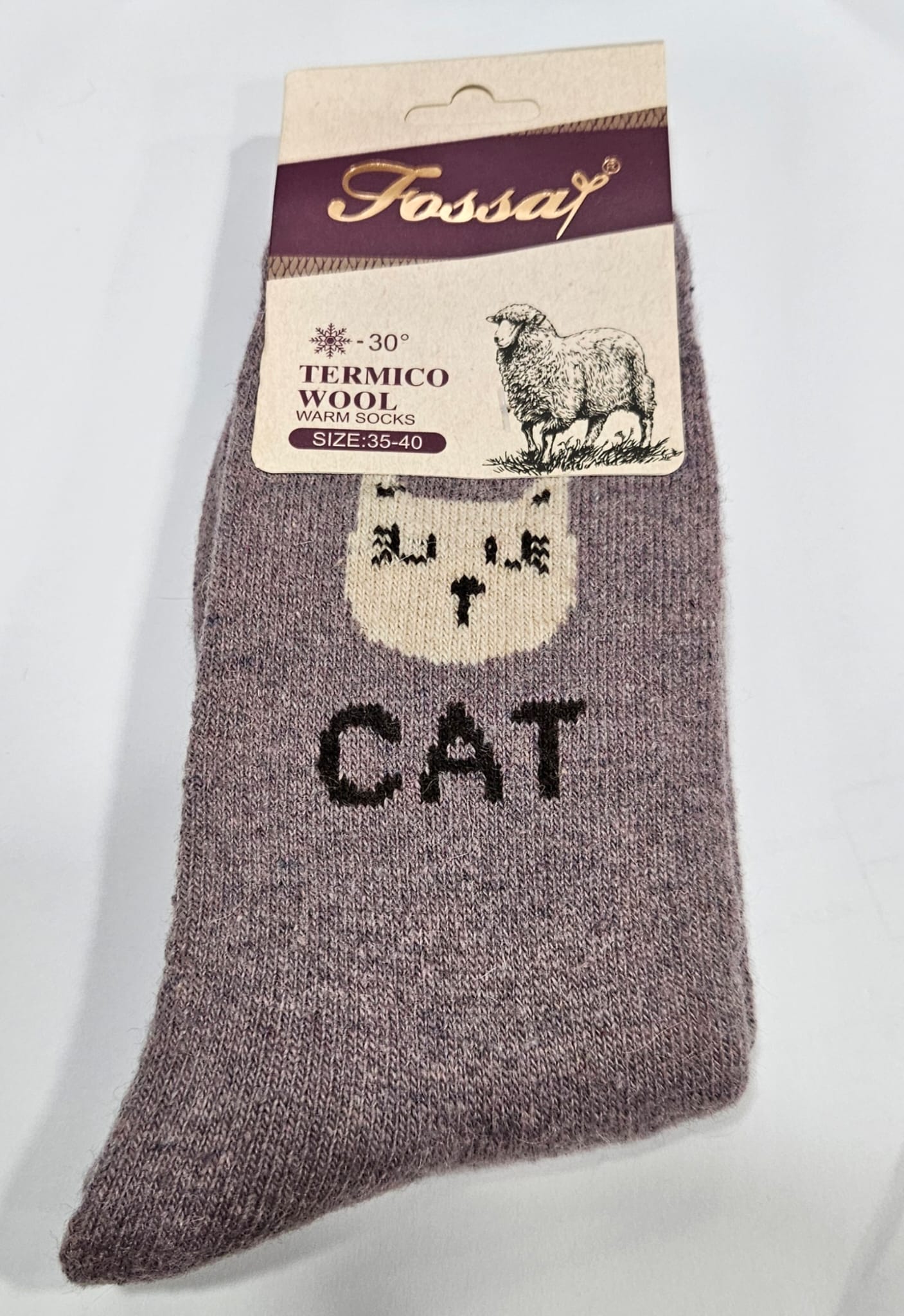 Calcetines térmicos dibujo gatos color morado