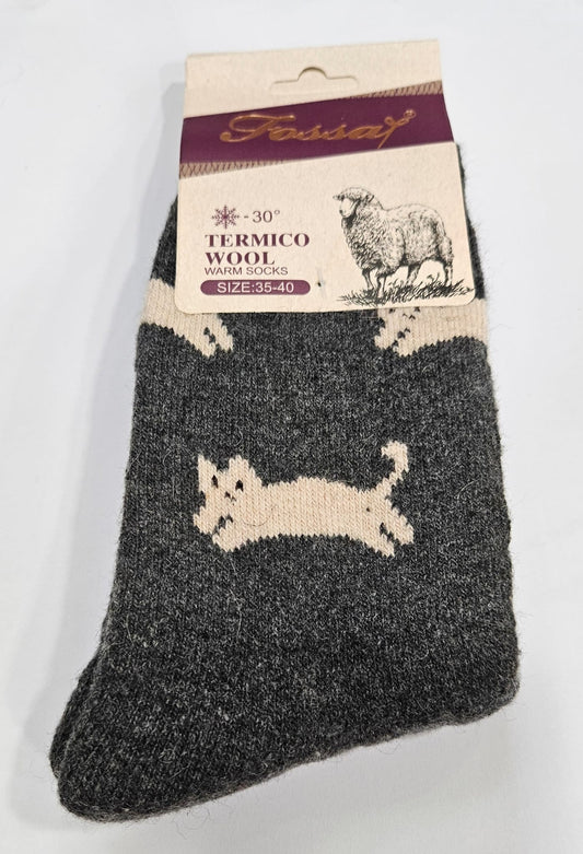 Calcetines térmicos dibujo gatos color gris