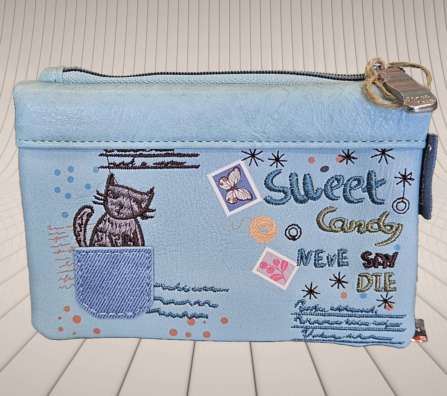 Cartera-billetero Sweet Candy estampado gatitos color azul