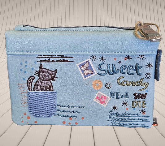 Cartera-billetero Sweet Candy estampado gatitos color azul